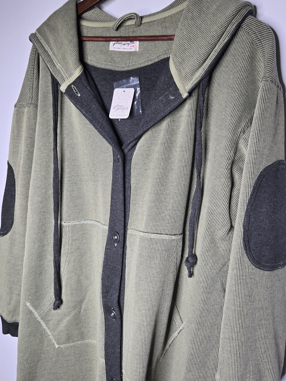 NWT Free People Tomorrows Sweatshirt Cardigan Green Ribbed Longline Jacket XS - Picture 4 of 13